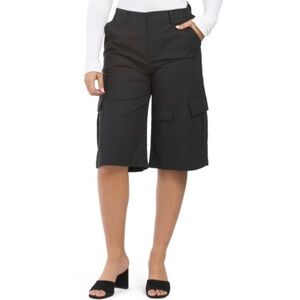 NWT Reveriee Linen Blend Cargo Shorts Long Black Designer Modern Retro Bermuda